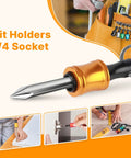 Eighteen Piece One Quarter Inch Hex Shank Drill Bit Holder Keychain Extension Bar Quick Release For Impact Drivers And Drills.