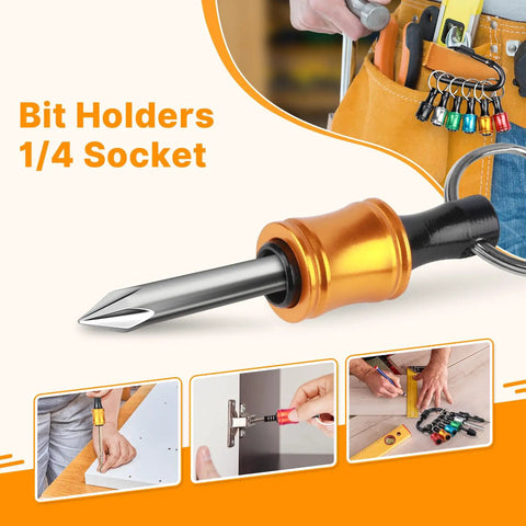 Eighteen Piece One Quarter Inch Hex Shank Drill Bit Holder Keychain Extension Bar Quick Release For Impact Drivers And Drills.