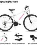 26 Inch Mountain Bike For Women And Men With 18 Speed Steel Frame And Suspension Fork V Brakes All Terrain MTB Bicycle For Trail Riding White