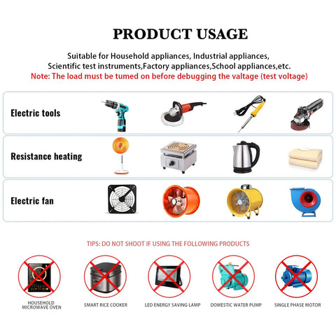 AC Motor Variable Speed Controller 110 To 120V 15A 4000W With Overload Protection Switch And Back Clip Belt Mount For Easy Secure Power Control Of Tools And Machinery In Home Shops And Workshops, usage chart
