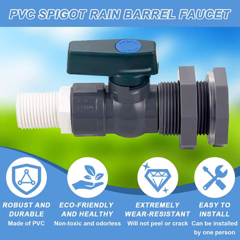 Three Quarter Inch PVC Rain Barrel Spigot Kit with Garden Hose Adapter and Bulkhead Fitting