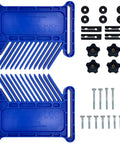 Workhorse Stackable Featherboard Rig For Table Saw Router And Bandsaw With Tight Lock Anti Kickback Bar T Track Mount Blue Grip Handles No Sweat Setup, showing blue featherboards and mounting accessories.