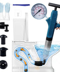 Real Deal Heavy Duty High Pressure Toilet Plunger And Drain Blaster With Visual Barometer Gauge for easy unclogging toilets.