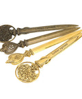 Sleek Zinc Alloy Letter Opener With Retro Pattern, Ergonomic Handle, Compact Desk Accessory For Home Office shown in bronze and gold