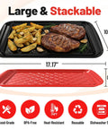 Stackable Grilling Prep And Serving Trays Set Of 2 Plastic BBQ Trays For Raw And Cooked Food Dishwasher Safe 17x10.5" Red and Black
