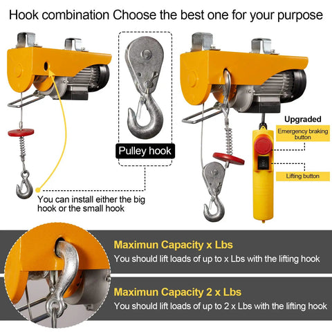 Heavy Duty 440 Lb Electric Hoist And Winch Kit With Remote Control 120V Lift System for home garage shop emergency use