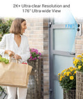 5G WiFi 5MP Video Doorbell Cam With 176 Degree Ultra Wide Field Of View installed outside door capturing visitor