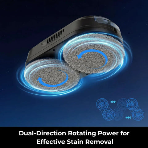 X1 Window Cleaning Robot With Dual Direction Auto Spray Smart Navigation Triple Safety System Remote Control No Fuss Hands Free Streak Free On All Smooth Surfaces Includes 8 Rags Black showing dual rotating pads