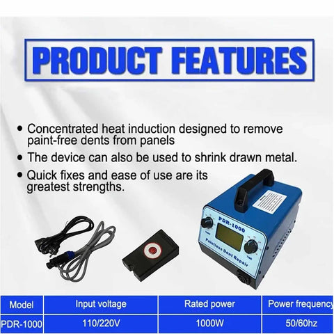 1000W Car Dent Repair Machine With Induction Heating For Paintless Dent Removal showing features and specifications
