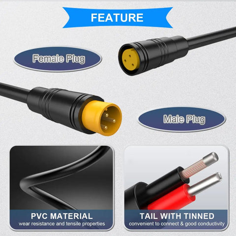 Waterproof 2 Pin Ebike Extension Cable Set 20cm Male And Female Plugs With 20 Heat Shrink Tubes Plug And Play Ready For Electric Bike Lights Throttle Ebrake And DIY Bike Projects