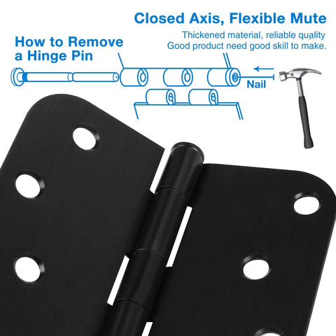 Matte Black 4 Inch Door Hinges, 18 Pack With 5/8 Radius, Beefy Heavy Duty Residential Exterior Interior Front Door Hardware detailed view