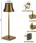 Cordless Table Lamp 2 Pack With 5000mAh Rechargeable Battery Metal USB LED Desk Light Portable On The Go Brightness 3 Levels For Restaurant Bedroom Outdoor Antiqued Gold Finish details view