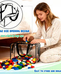 Woman using Six Pack Clear Toy Storage Bags With Double Zippers Waterproof PVC Space Saving Large Capacity Organizer Pouches.