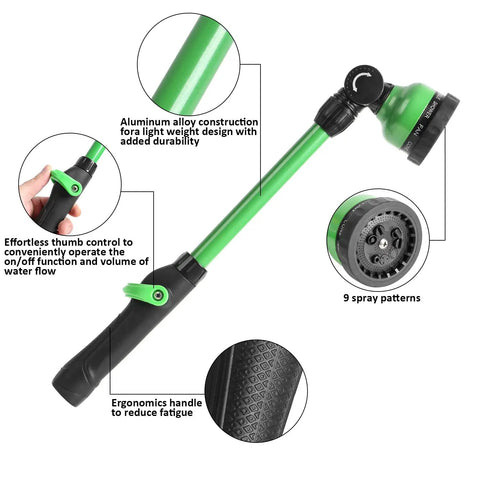 Lightweight 18 Inch Watering Wand With 9 Pattern Spray, Pivoting Head And Thumb Control for easy watering in gardens