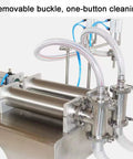 Straight Up Reliable Double Head Pneumatic Liquid Filling Machine With Killer Precision For Smooth 10 To 100 Ml Bottling, stainless steel dual nozzles.