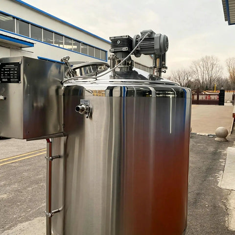 Top Tier Commercial Milk Pasteurizer 300L Or 500L Built Tough with stainless steel tank and motor for yogurt production.