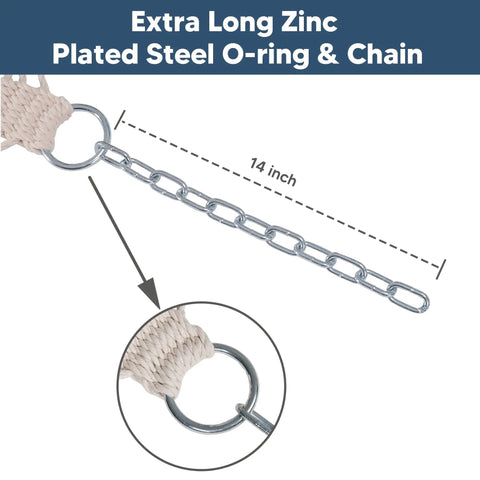 Close-up of Two Person Hammock With Heavy Duty Curved Bar For Poolside And Backyard Lounging Go To Choice chain and O-ring detail.