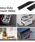 Premium Side Mounted Ball Bearing Drawer Slides 12 Inch Full Extension Steel Hardware For Cabinets Dressers in kitchen, household, RV, and toolbox.