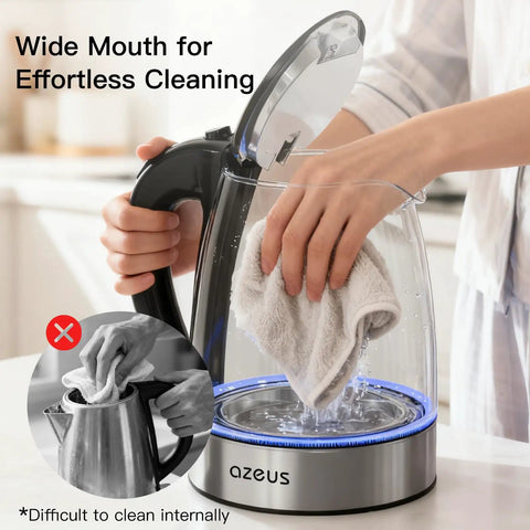 Fast 1800W Electric Kettle With 1.8L Capacity Double Wall Anti Scalding BPA Free White Tea Kettle Quick Boil In Minutes Keeps Water Hot Longer Auto Shut Off being cleaned easily with a cloth