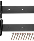 Industrial Strength 12 Inch T Strap Gate Hinges 4mm Thick 180 Degree Swing Rust Proof Black Steel with screws