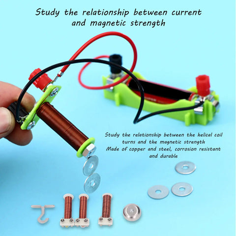 Electromagnet Experiment Kit for Physics Classrooms and Labs, Hands On Learning Tool with Helical Coil Electric Bell Hooks.