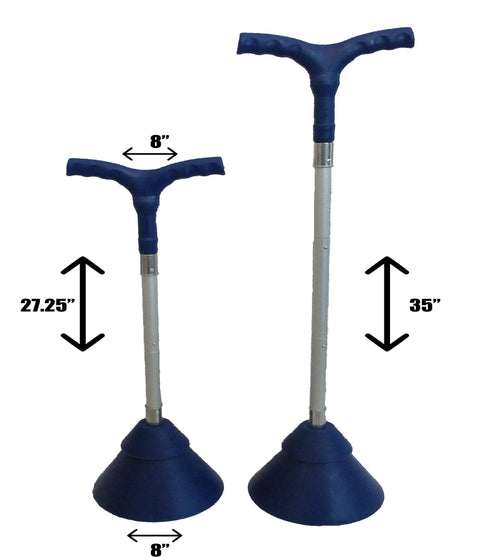 Portable Hand Powered Clothes Washer With Smooth Plunger Action Compact Collapsible Aluminum Handle in blue, sizes 27.25" and 35".