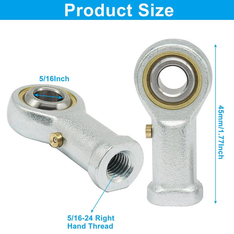 Female Rod End Bearing With Five Sixteenth Inch Bore Four Pack Heavy Duty Alloy Steel Built To Last Corrosion Resistant Right Hand Thread Five Sixteen Twenty Four Easy Install For Linkages And Industrial Machinery, 5/16 inch bore, 45mm size