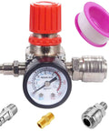 4-Way Air Compressor Pressure Switch Regulator with Dual Dial Gauges, Adjustable 0-175 PSI, Copper-Zinc Alloy, 240V 15A Valve