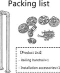Heavy Duty Wrought Iron Staircase Handrail U Shaped Non Slip Safety Rail Built Tough For Indoor Or Outdoor Rooms Holds Four Forty Pounds Like An Absolute Champ packing list with handrail and accessories.