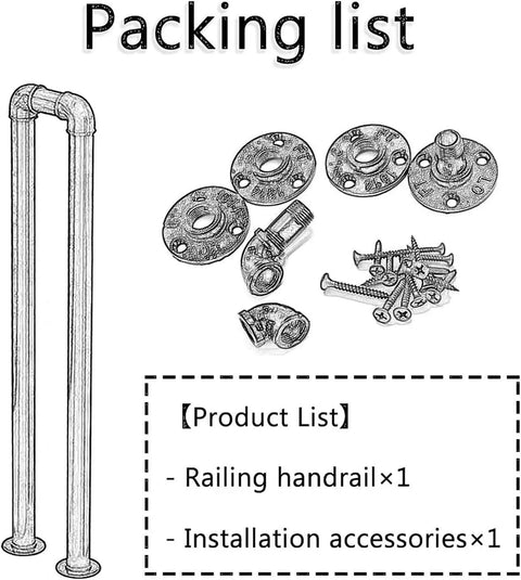 Heavy Duty Wrought Iron Staircase Handrail U Shaped Non Slip Safety Rail Built Tough For Indoor Or Outdoor Rooms Holds Four Forty Pounds Like An Absolute Champ packing list with handrail and accessories.