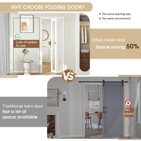 Comparison of 32 Inch Bifold Closet Doors With Full Lite Frosted Glass Panels and traditional barn door in interior space