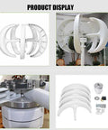 Vertical Axis Wind Turbine Generator Kit 200 Watt 24 Volt Outdoor Power Producer components display with close-up details.
