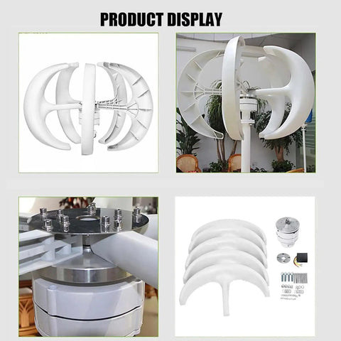 Vertical Axis Wind Turbine Generator Kit 200 Watt 24 Volt Outdoor Power Producer components display with close-up details.