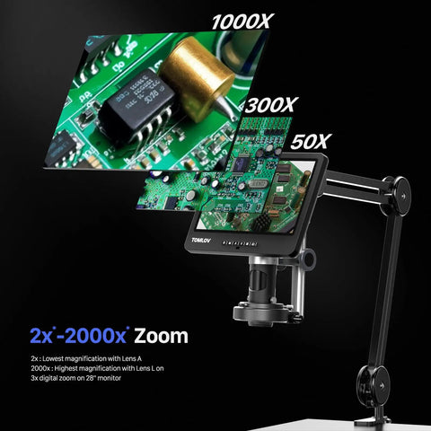 HDMI Soldering Microscope With Flexible Arm, 3 Lens Magnification, 360 Degree Base Rotation, 135 Degree Horizontal Extension, 180 Degree Vertical Movement, Foldable Design, Dope Lighting For Precise Electronics Work And Repairs on PCB
