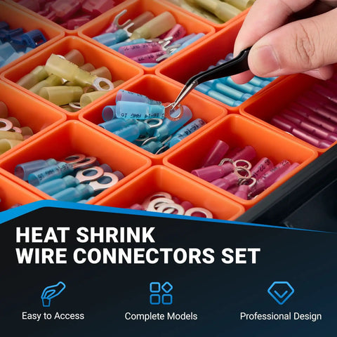 1622 Piece Heat Shrink Wire Connector Kit With T Tap No Splice Joints Solder Seal Terminals in orange case