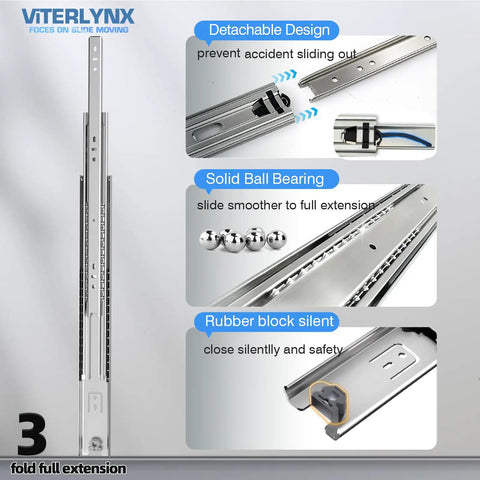 Heavy Duty Drawer Slides 200 Lb Capacity, 16 Inch Full Extension Ball Bearing Rails, detachable design, smooth glide features