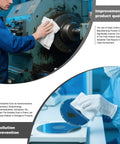 Top Shelf Polyester Microfiber Cleanroom Wipes 9X9 Inches 120 Gsm Class 100 Dead Soft Lint Free being used to clean machinery.