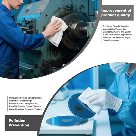 Hella Durable Zero Lint Cleanroom Cloth Wipes Made From Premium Polyester Microfiber measuring four by four inches at 140 gsm used in manufacturing.