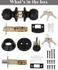 Locking Satin Nickel Door Knob Set With Keyed Entry Easy Install Hardware Handle, parts and keys displayed