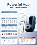 M2 300 Dpi Thermal Transfer Label Maker For Waterproof Barcodes And QR Codes Built Different With Crisp Graphics, showing app features and templates.