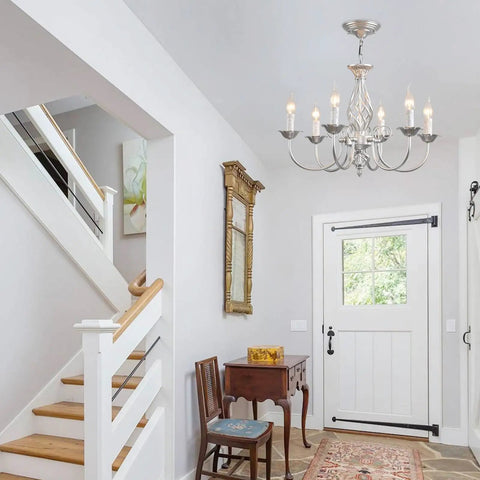 Entryway with Vintage Farmhouse Crystal Branch Chandelier Bronze 9 Light Rustic Pendant Lights For Dining Room Living Room Kitchen Bedroom And Restaurant French Country Style Ceiling Fixture.