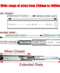 Diagram of Heavy Duty Ball Bearing Drawer Slide Repair Kit With 3-Fold Full Extension And Lockable Cabinet Drawer Runners 950mm Glide Rails