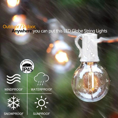 Close-up of a clear bulb from Outdoor Globe String Lights White G40 Patio Lights Linkable Waterproof For Wedding Party Pergola Gazebo 27.