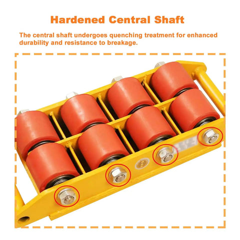 Hardened central shaft of Heavy Duty Moving Dolly With 1000 Pound Capacity For Industrial Equipment and CNC Lathe with durable rollers.