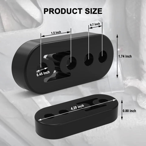 Heavy Duty Beefy Universal Rubber Exhaust Hanger 4 Hole Muffler Bracket dimensions illustration