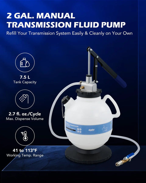 2 Gallon Transmission Fluid Transfer Pump Kit With 15 ATF Adapters For Easy Auto Transmission Fluid Refills At Home Or Shop Garage Ready Long Lever Manual Pump Built Tough Wide Compatibility With Most ATF Systems, 7.5L reservoir