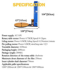 Workhorse Industrial Pallet Wrapping Machine With 4409 Pounds Capacity And 65 Inch Turntable Featuring Forklift Hole For Bulletproof Shrink Wrap Sealing On Massive Loads 110V specifications diagram with measurements and power details.