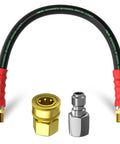 POHIR 3/8-inch pressure washer whip hose, 2 ft, black with red grip ends and brass/steel quick-connect fittings