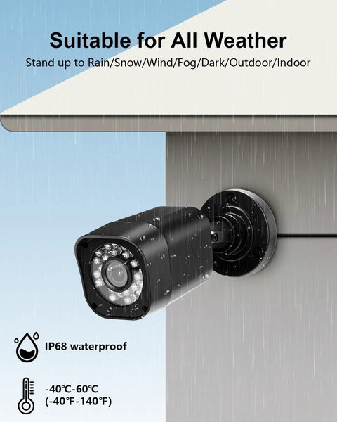 8 Channel 1080P Wired Security Camera System With 8 Outdoor Surveillance Cameras Vehicle And Human Detection DVR IP68 Waterproof