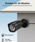 8 Channel 1080P Wired Security Camera System Plus 4 Outdoor 5MP Cameras, IP68 weatherproof camera mounted on wall in rain